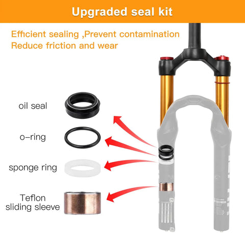 Lightweight 20 Inch Bike Air Suspension Fork With 120mm Travel, seal kit details including oil seal, o-ring, sponge ring.