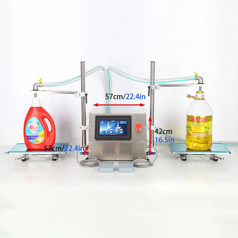 Ready To Roll Double Head Liquid Filler Machine Featuring Zero Drip Precision Valves And Hassle Free Height Adjustments For Smooth Beverage And Cooking Oil Bottling At 35 Liters Per Minute, showing dual filling heads.