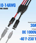 Integrated Solar Connector Kit With 2 To 4 Y Branch Parallel PV Adapter Cable rated 30A for outdoor solar panel use