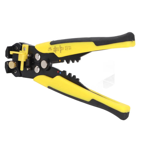 Jauarta 5-In-1 Automatic Wire Stripper Tool for Electricians features durable yellow handles and metal jaws for crimping and cutting.