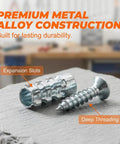Short Expansion Screw Set For Cabinet Hinges Hinge Repair Kit With Expansion Anchors And Screws, showing metal alloy screw and anchor.