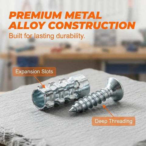 Short Expansion Screw Set For Cabinet Hinges Hinge Repair Kit With Expansion Anchors And Screws, showing metal alloy screw and anchor.