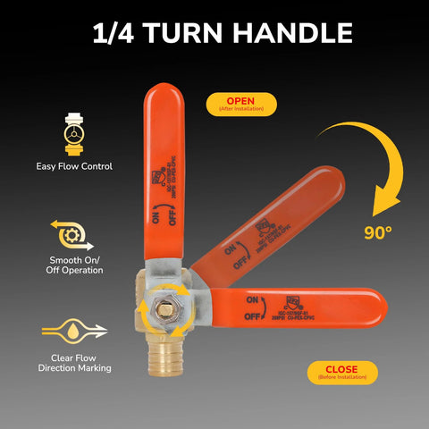 KAINGA 3/4 in brass PEX ball valve with orange quarter-turn handles, front view; full-port, crimp fitting.