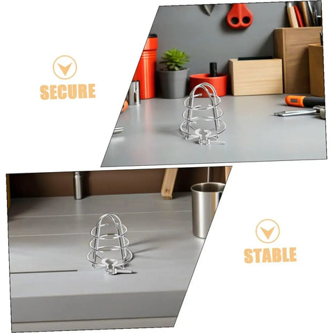 No Fuss Setup Fire Sprinkler Head Protector Cage Cover Clamps Fast Without Any Tools, steel, secure and stable, on a workbench.