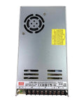 Workhorse 350W Single Output Switching Power Supply With Straight Up 12V 29A Delivery And Selectable Dual Voltage Input rear view showing internal fan and wiring connections.
