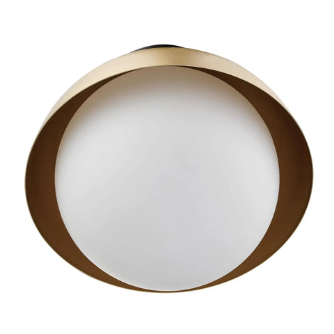Loft Style Matte Brass Flush Mount Light With Black Canopy And Frosted Glass Shade For Kitchen Island, Dining Room Or Bedroom