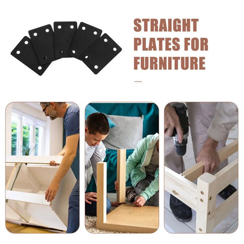 Stainless Steel Straight Brackets Black Finish Six Pack For Wood Repair And Furniture Mending Plates