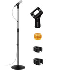 Heavy Duty Floor Microphone Stand With Detachable Boom Arm Weighted Round Base Adjustable Height From 34 To 60 Inches Stable Studio Mic Holder For Blue Yeti HyperX QuadCast Shure SM58 Samson Q2U Fifine K669B with accessories