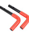 Heavy Duty Snow Plow Stand Lock Pin Kit For Western HTS Midweight Pro, Ultra Mount Pins With Hairpin Cotters And Spring Pins, 2 Piece Set, Direct Replacement Lock Pin Assembly For Quick Mount And Easy Service., two red and black steel lock pins