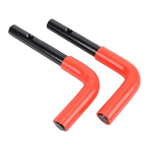 Heavy Duty Snow Plow Stand Lock Pin Kit For Western HTS Midweight Pro, Ultra Mount Pins With Hairpin Cotters And Spring Pins, 2 Piece Set, Direct Replacement Lock Pin Assembly For Quick Mount And Easy Service., two red and black steel lock pins