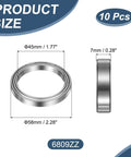 10 Pack 6809ZZ Deep Groove Ball Bearings 45 X 58 X 7mm Chrome Steel Double Shield ABEC5