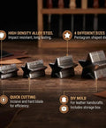Star Shape Leather Cutting Dies Set Four Piece Alloy Steel Hollow Cutter Punch Tools With Storage Box on wooden table
