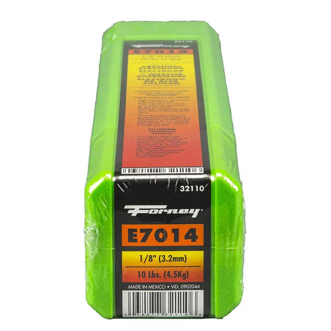 Package of E7014 Welding Rod 1/8 Inch, 10 Pound All Position Arc Stick in green wrapping with label details.