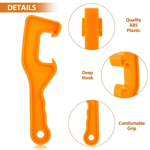 4 Pack Plastic Bucket Lid Openers For 5 Gallon Paint Cans Easy Lid Remover Wrench Tool made of ABS plastic with deep hook design.