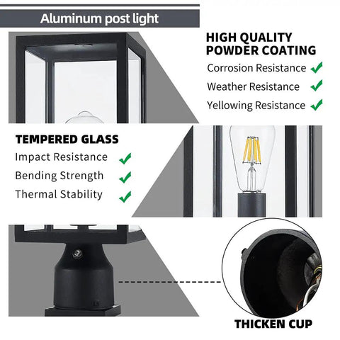 Features of Large 15 Inch Dusk To Dawn Outdoor Post Light With Waterproof Cast Aluminum Construction Matte Black Lamp Post