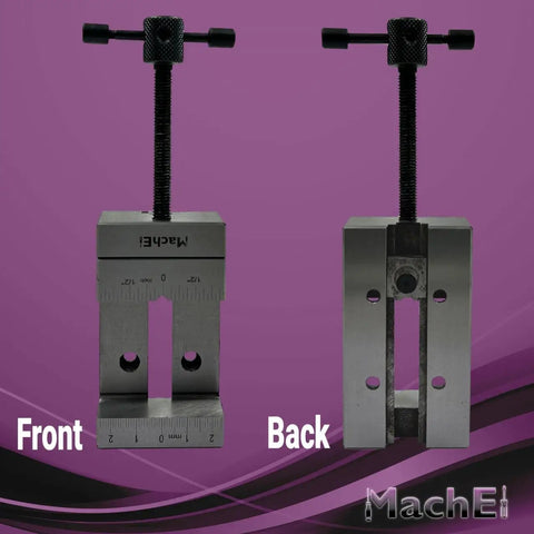 Front and back view of Mini Steel Vise Clamp for Precision Workholding, 2 Inch Jaw, 50 Mm Opening, Built Tough for Milling and Drilling.