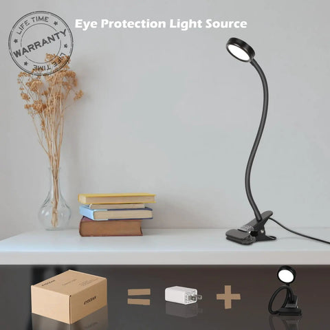 Clip On Reading Light Desk Lamp With Strong Clamp For Kids And Adults Eye Protection Night Light Flexible Gooseneck With 3 Modes