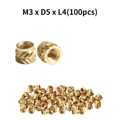 Ultimate Brass Heat Set Inserts M2 To M6 Spiral Nuts for 3D Printing and Molding Projects, M3 size with spiral threads.