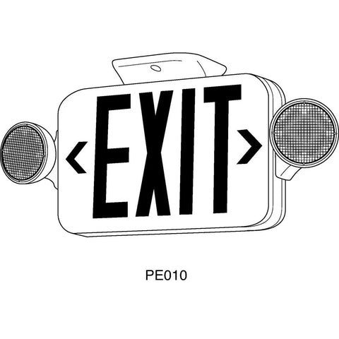 PECUE-UR-30-RC LED Exit Sign Combo With 90 Minute Emergency Backup Nickel Cadmium Battery front view with letters EXIT