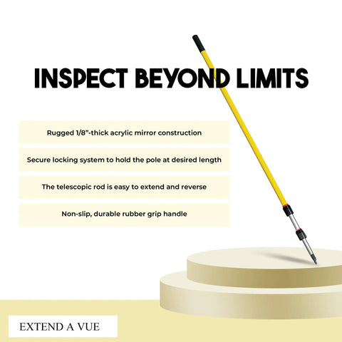 Telescoping Inspection Mirror Kit With 4 To 12 Ft Pole, Heavy Duty Yet Lightweight, 8 By 10 Inch Acrylic Mirror