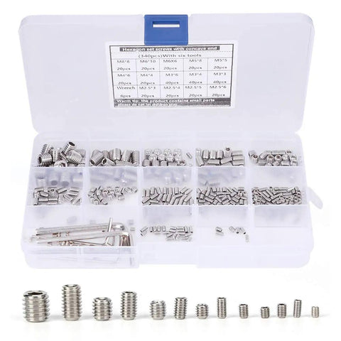 340 Piece Stainless Steel Set Screw Kit With Hex Adapters And Six Wrenches For M2.5 To M8 Machine Screws With case and tools