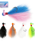 Five Piece Mixed Color Crappie Jigs Kit With Hand Tied Marabou Jigs One Sixty Fourth To One Quarter Ounce Lures display