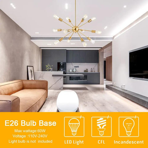 Lounge with 12 Light Brushed Brass Sputnik Chandelier For Modern Mid Century Kitchen Island And Dining Room Pendant Lighting