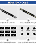Diagram for choosing One Pack Mulching Blade For MTD Cub Cadet Troy-Bilt 21 Inch Deck Lawn Mower Replacement with measurements.