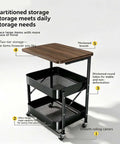 Versatile 2 Tier Rolling Utility Cart With Solid Wood Top And Reinforced Steel Mesh Basket Hella Sturdy Storage Trolley Smooth Glide, 29.13x11.6x17.72 inches.