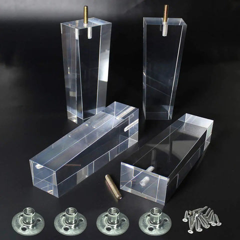 Clear Acrylic Sofa Leg Replacement 8 Inch Square Glass Table Feet Set Of 4 For Sofa Bed Nightstand End Table Easy Install Modern Minimalist Look Lightweight Durable Keeps Furniture Stable And Stylish