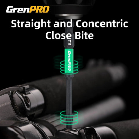 Torx Bit Set 14pc for Impact Drivers, TT25 bit in action gripping a fastener with close bite, tamper proof security design