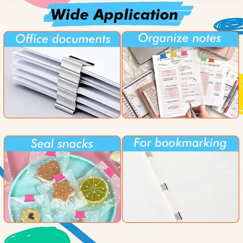 Portable Binder Clip Stapler Set With Reusable Clip Dispenser versatile uses for office documents, notes, snacks, bookmarks