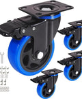 4 Inch Heavy Duty Caster Wheels Set Of Four With Dual Locking Brakes And Polyurethane Foam Treads, showing wheels with hardware.