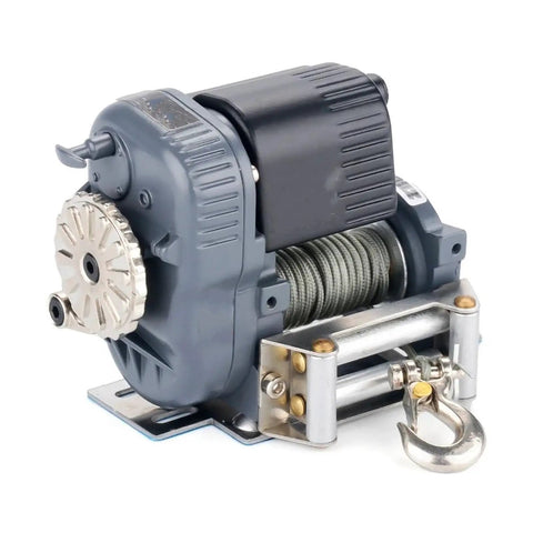 Heavy Duty Metal Electric Winch With Wireless Remote Control For TRX4 SCX10 D90 1/10 Rc Crawler Upgrade And Modification Parts Kit, gray winch side view