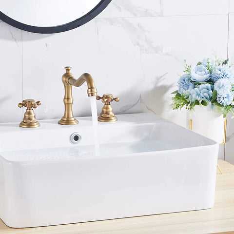 8 Inch Widespread Bathroom Sink Faucet With Two Handles And Three Holes Antique Brass Basin Mixer Tap Includes Matching Metal Pop Up Drain With Overflow And Solid Brass Construction For A Sleek Dope Daily Use