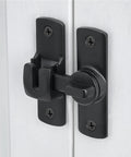 90 And 180 Degree Flip Barn Door Lock for Privacy and Security, adjustable latch hardware installed on a white door.
