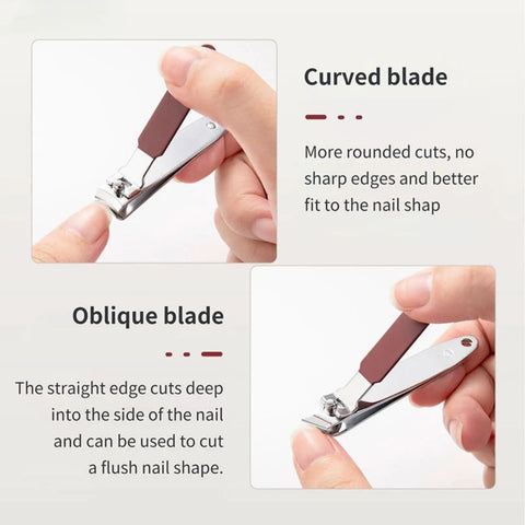 Person using Five Piece Nail Clippers Set For Fingernails And Toenails Stainless Steel Manicure Pedicure Kit With Pro Grooming Tools