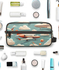 Cartoon Airplane Travel Toiletry Bag For Men With Hanging Kit, 10.5x4.4x5.3 inch, surrounded by toiletries, ideal for travel.
