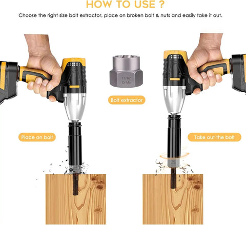 Heavy Duty Bolt Extractor And Screw Extractor Kit used to remove bolts from wood with power drill attachment.