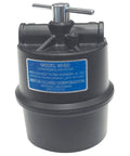 Heavy-Duty Clean Air Filter Kit With 1/2 NPT Fittings, M-60 Filter, black housing, top view, blue label, replacement element M-72
