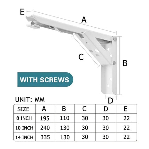 Dimensions of Four Pack Triangle Folding Brackets Built Tough Floating Shelf Support For Wall Mounted Benches And Tables Ideal Space Saving Hardware For Tools White 10 Inch