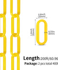 200 Ft Yellow Plastic Chain Barrier For Crowd Control And Event Decor, Heavy Duty Weatherproof UV Resistant Safety Links