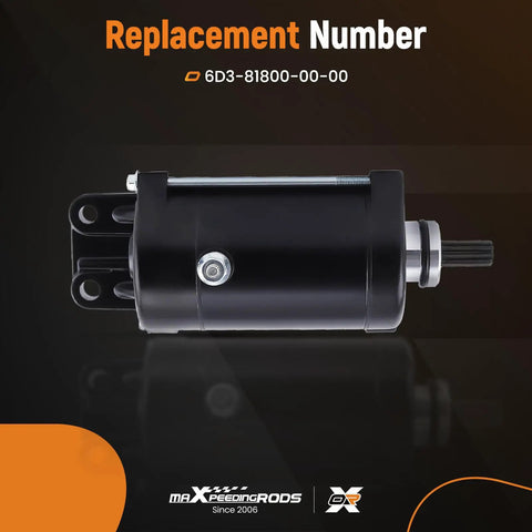 Black starter motor Go-To Starter Motor 6D3-81800-00-00 For Yamaha WaveRunner VX Deluxe VX1100B, front view on dark background