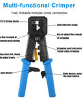 Pro Grade Pass Through RJ45 Crimp Tool For Cat5 Cat5e Cat6 Ethernet Cables, Heavy Duty Crimping Tool For RJ45 And RJ12 Connectors