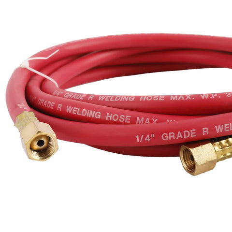 Red 1/4" air hose for Heavy Duty Pro Grade Air Acetylene Welding And Cutting Torch Set With CGA 200 Regulator, 300 PSI Hose