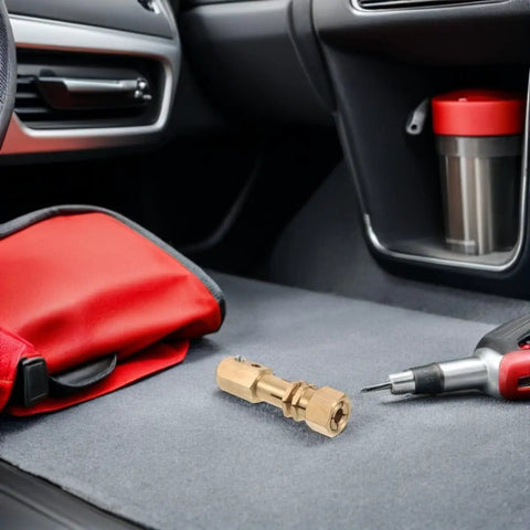 Dent Repair Welder Collet For Welder Gun Replacement Locking Chuck Head with reliable clamping on grey surface in car interior.