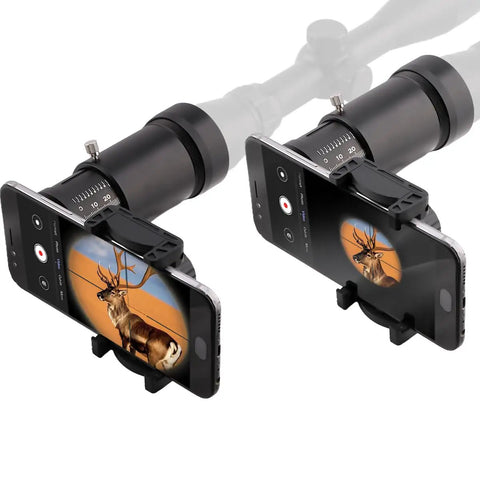 SnapLock Scope Camera Adapter For Smartphone Mount, showing no-fuss quick lock system with deer image captured on phone