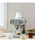 Top Tier 15 Bar Retro Espresso Machine With Italian Electric Pump Semi Automatic Steam Frother 1050 Watt Home Coffee Maker in mint green.
