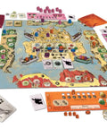 Deluxe Dragon Boats of the Four Seas Board Game set with board, cards, meeples, and player arrangements displayed