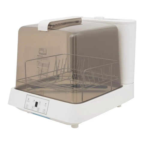 No Sweat Slick Countertop Dishwasher Features 800W Motor And 360 Degree Spray in compact design with clear lid.